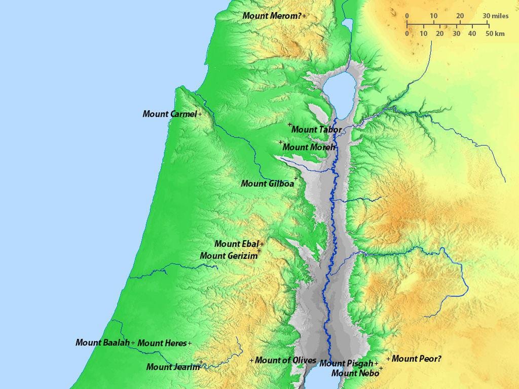 kort af ísrael fjöll