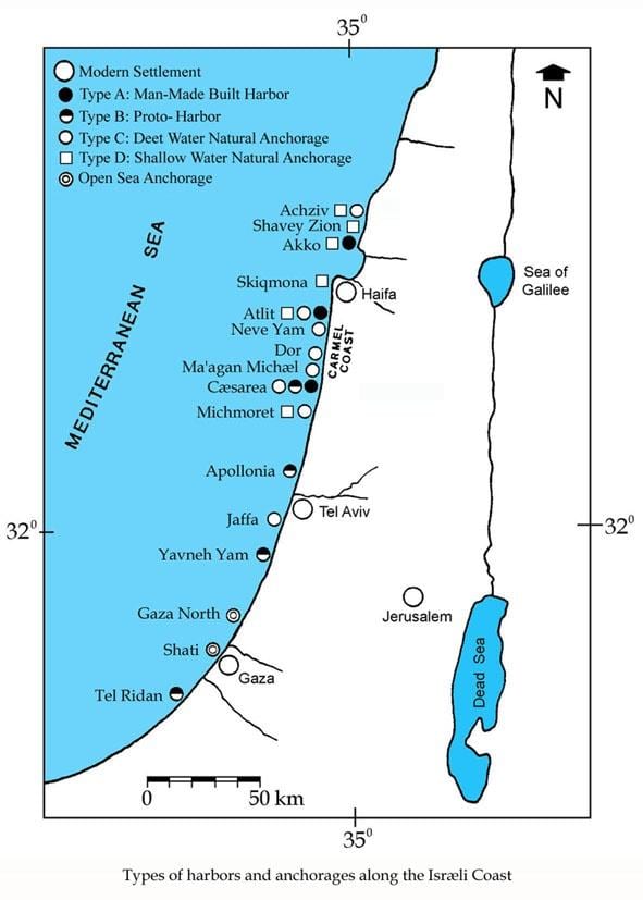 kort af ísrael höfnum