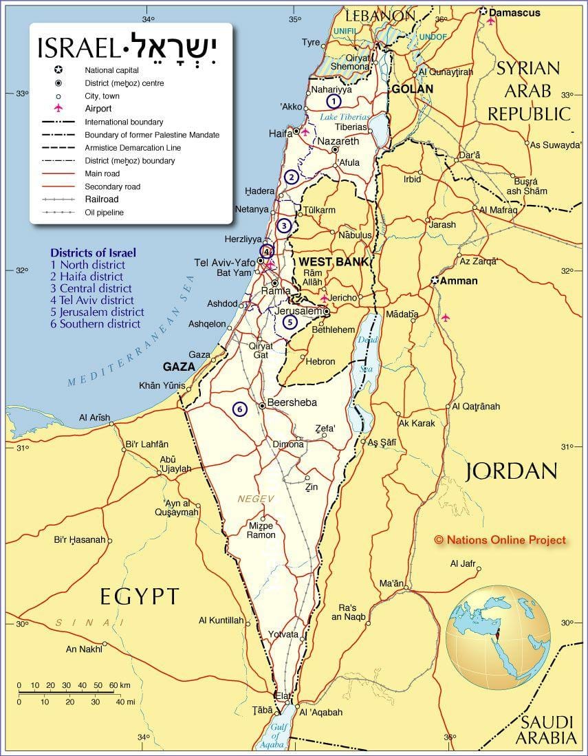 ísrael svæði kort